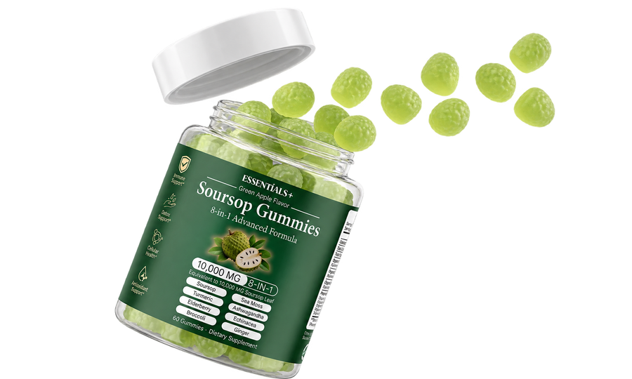 Essentials+ soursop gummies jar